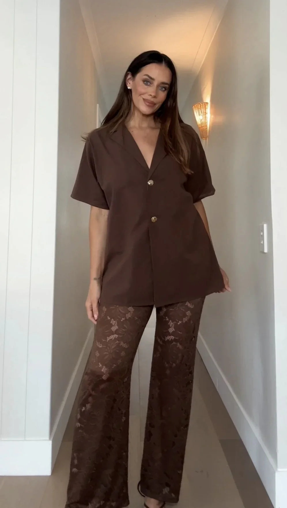 Azura Shirt And Pants Set - Brown
