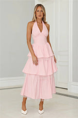 Twinkle Into Night Tulle Halter Maxi Dress Pink