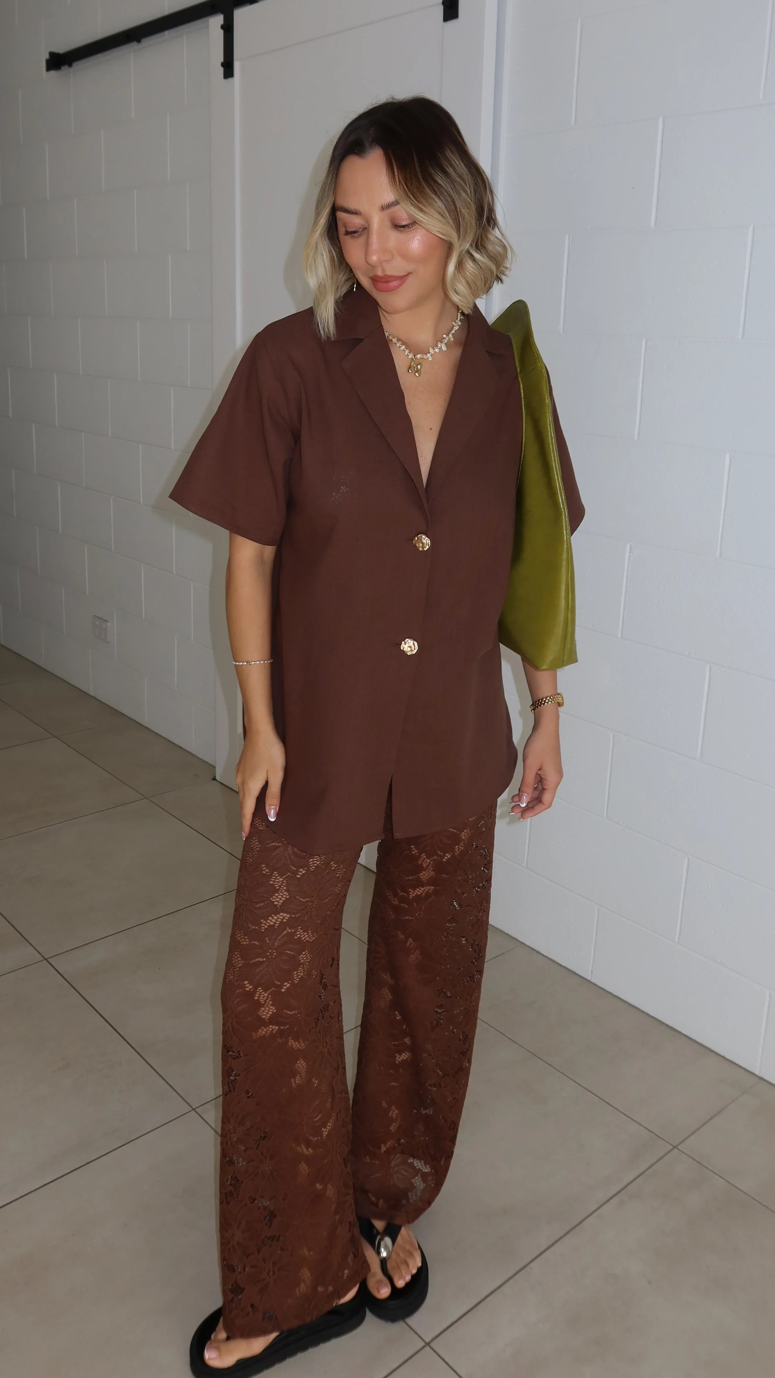 Azura Shirt And Pants Set - Brown